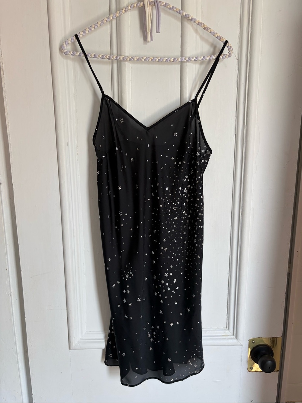 Y2K Black Star Print Slip Dress